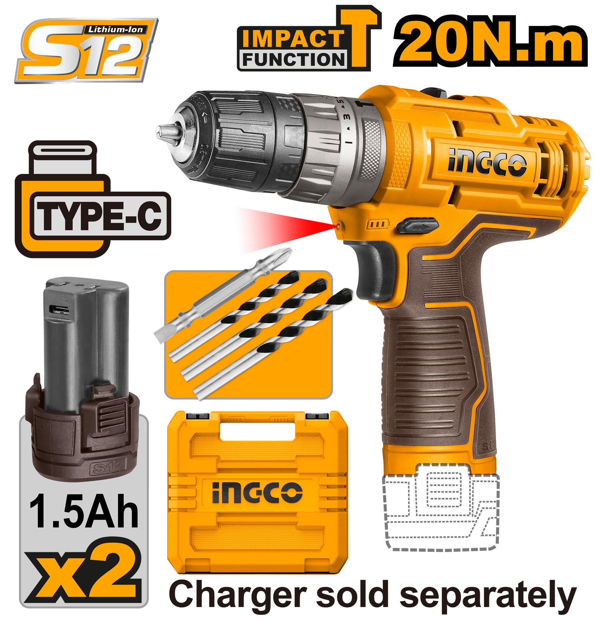 Ingco Cordless impact drill 12v CIDLI12202