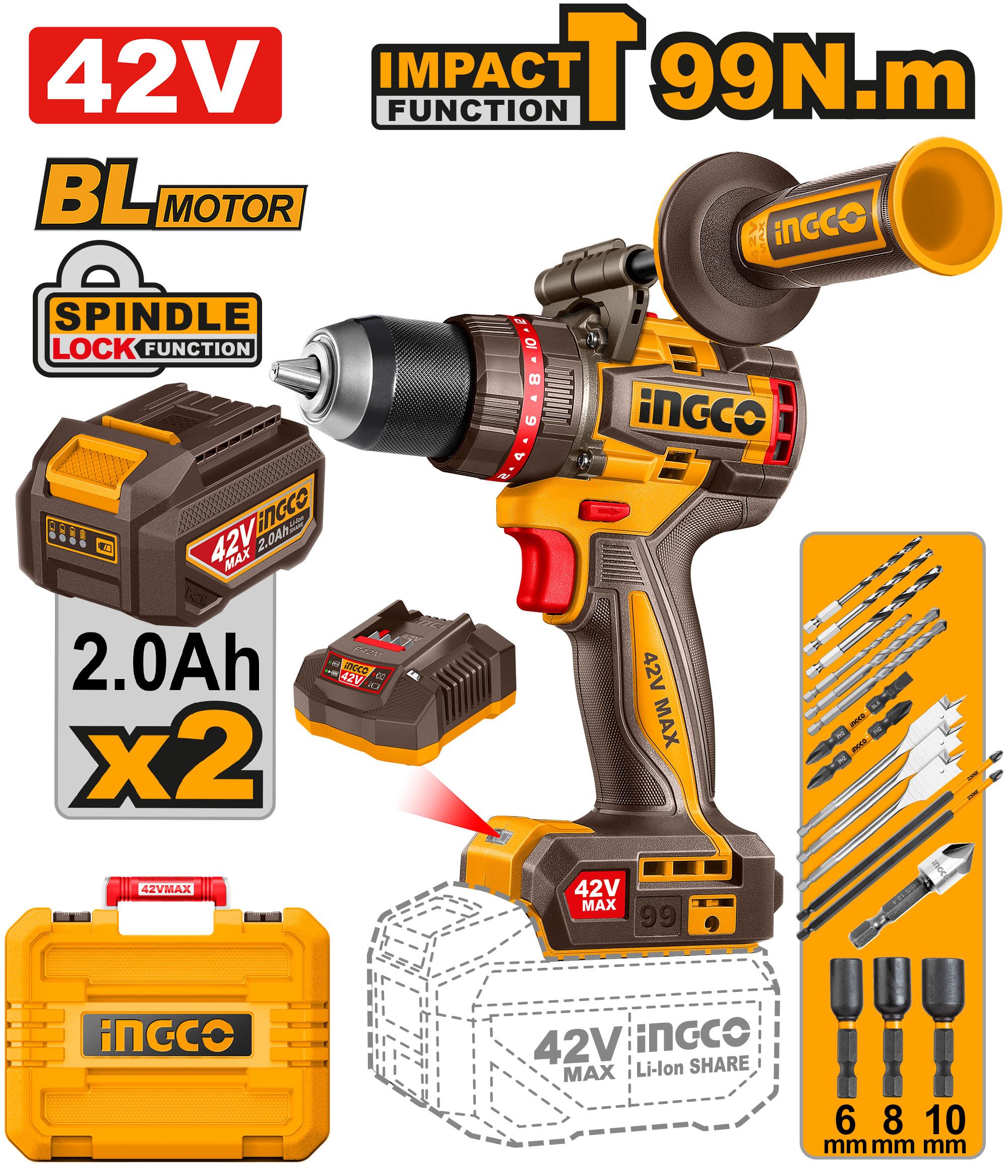 ingco Brushless cordless impact drill 42V CIDLI429982