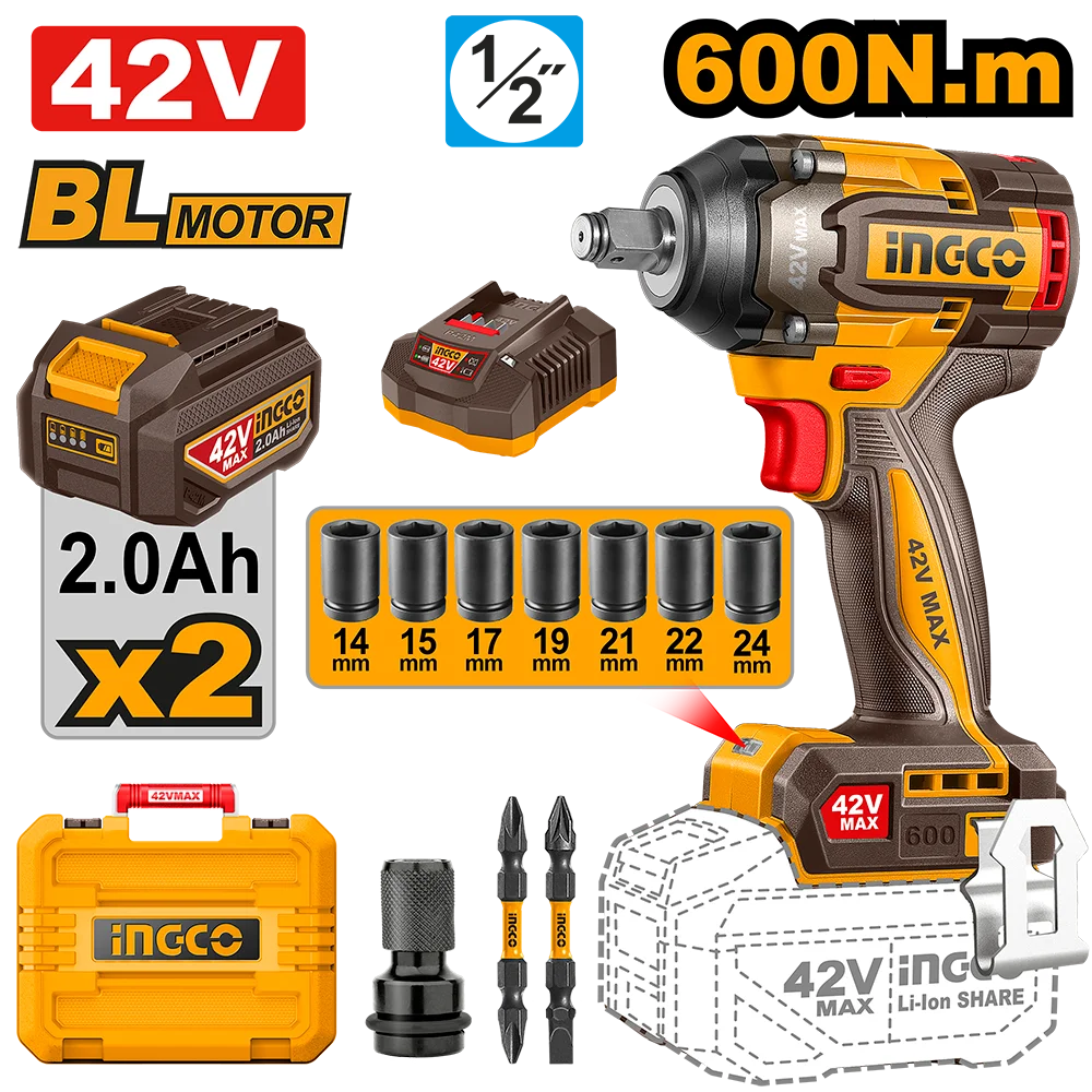 INGCO Cordless Impact Wrench CIWLI42602