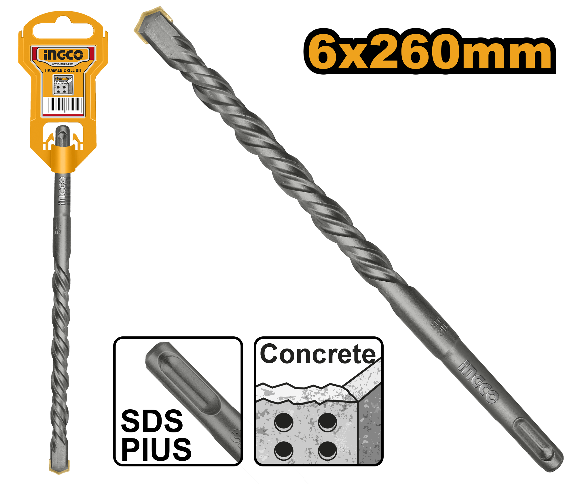 Ingco SDS plus hammer drill 6*260mm DBH1210604