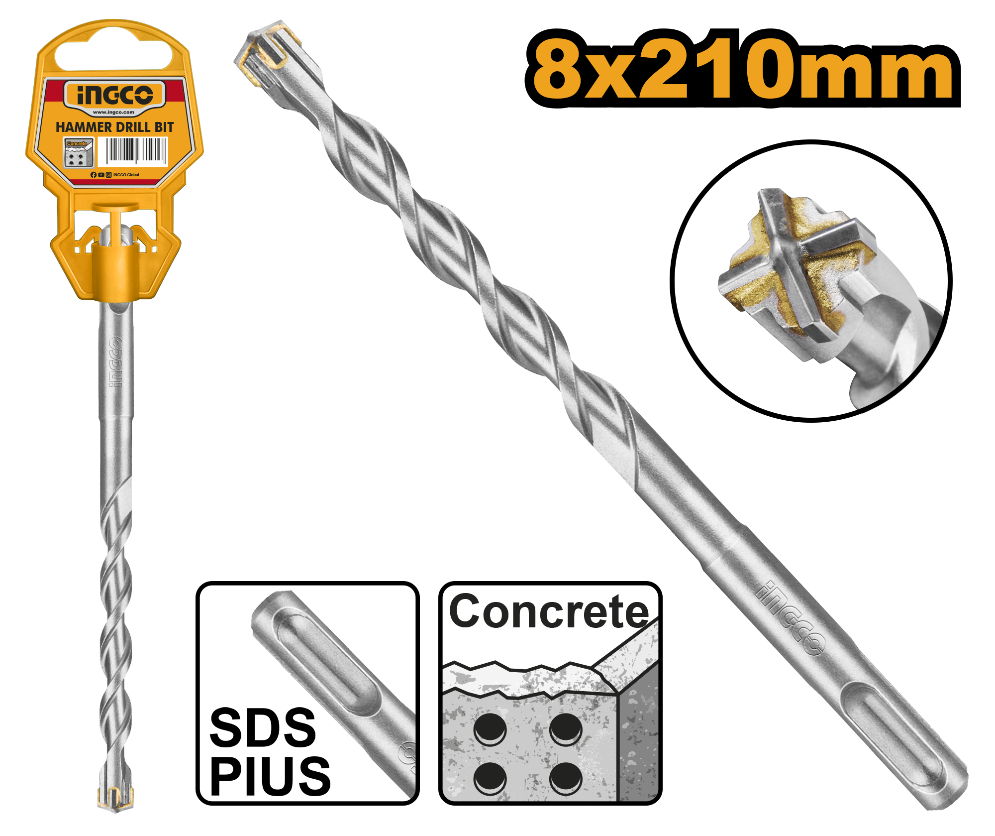 Ingco SDS plus hammer drill 8*210mm DBH1210803C