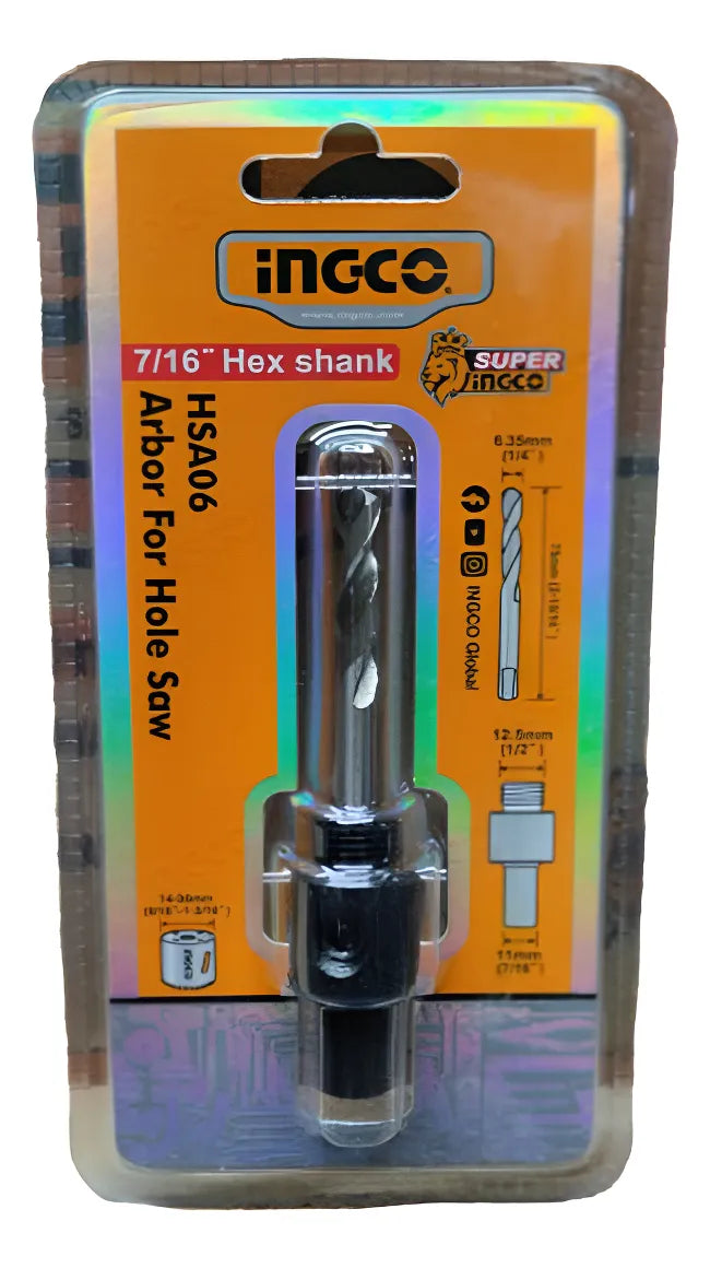 Ingco Arbor for hole saw 9/16"(14mm) to 1- 3/16"(30mm)
 HSA06