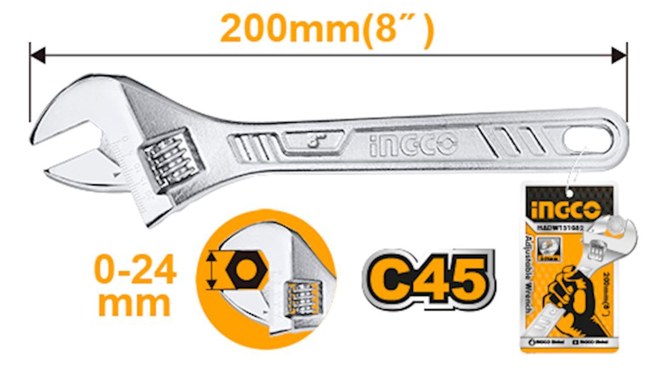 Ingco Adjustable wrench 200mm HADW131082