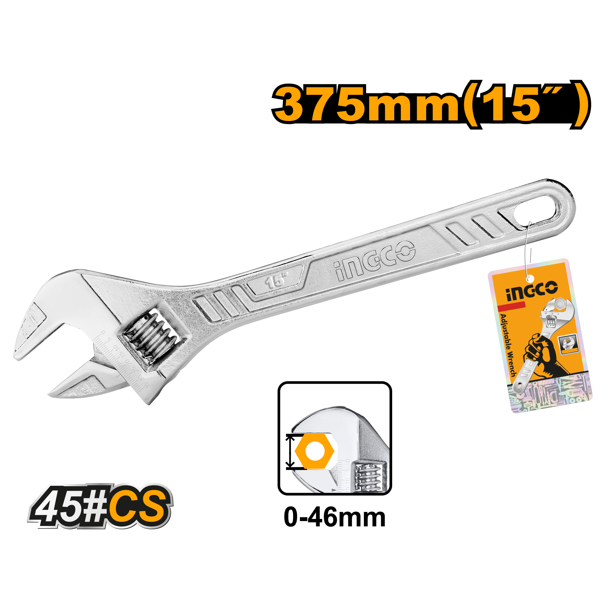 Ingco Adjustable wrench 375mm HADW131152