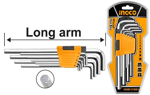 Ingco Hex key LONG ARM 9PCS HHK11091