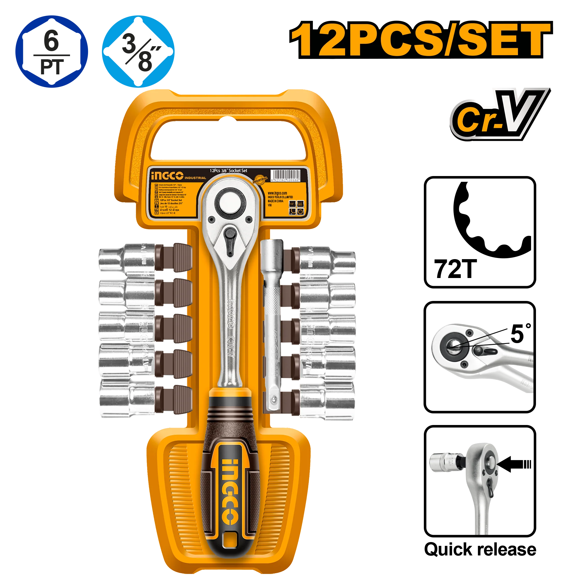 Ingco 12 Pcs 3/8" socket set  HKTS38122