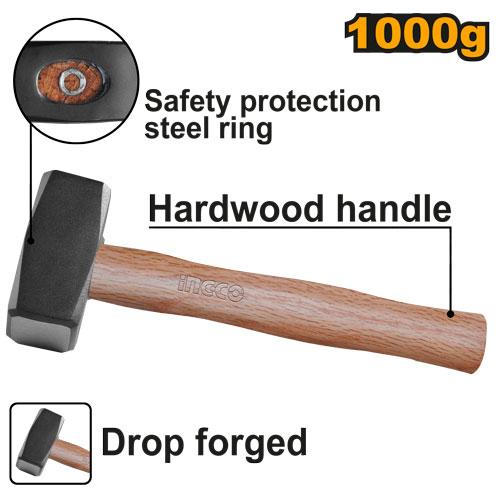 Ingco Stoning hammer 1000g  hardwood handle HSTH041000