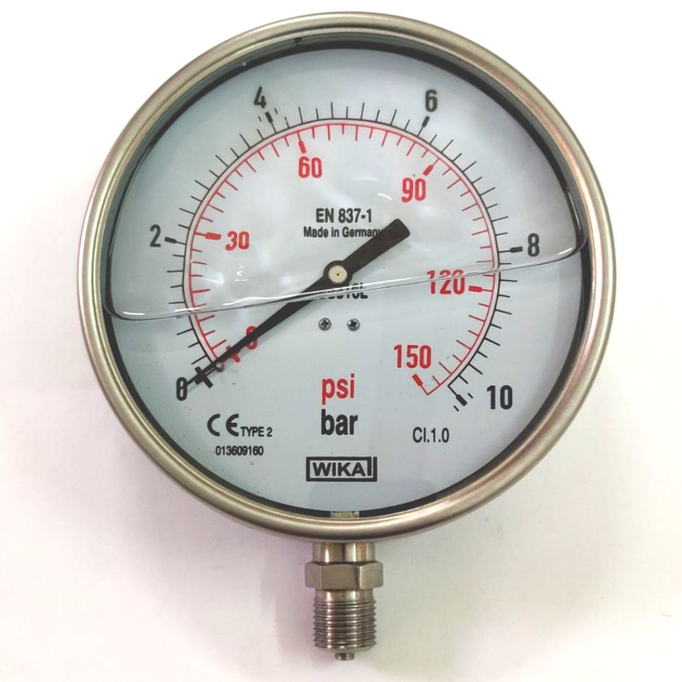 WIKA Germany Pressure Gauge - 4 Inch Dial, 1/2 NPT, Full Stainless Steel
