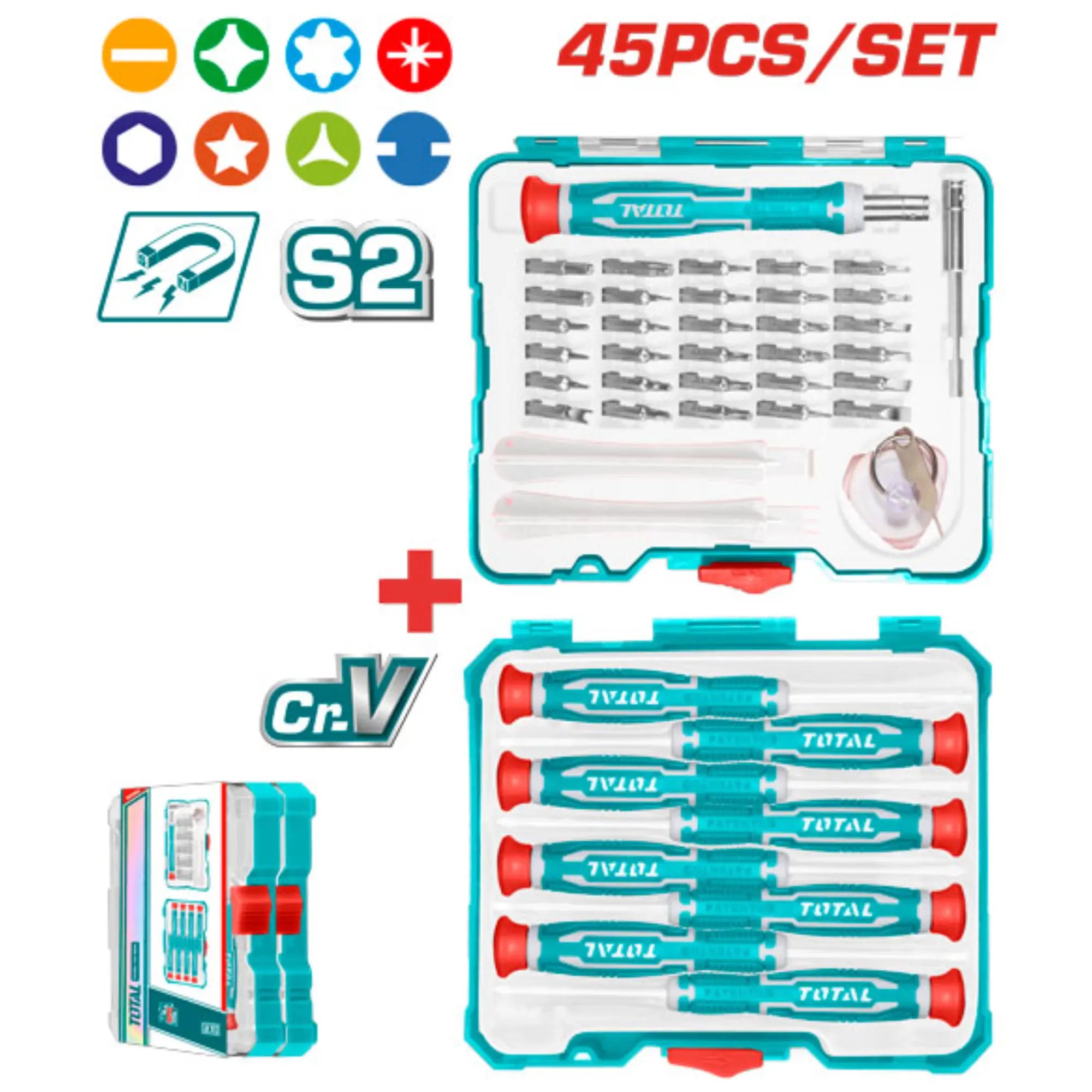 Total 45 Pcs precision screwdriver and bits set TACSD30456