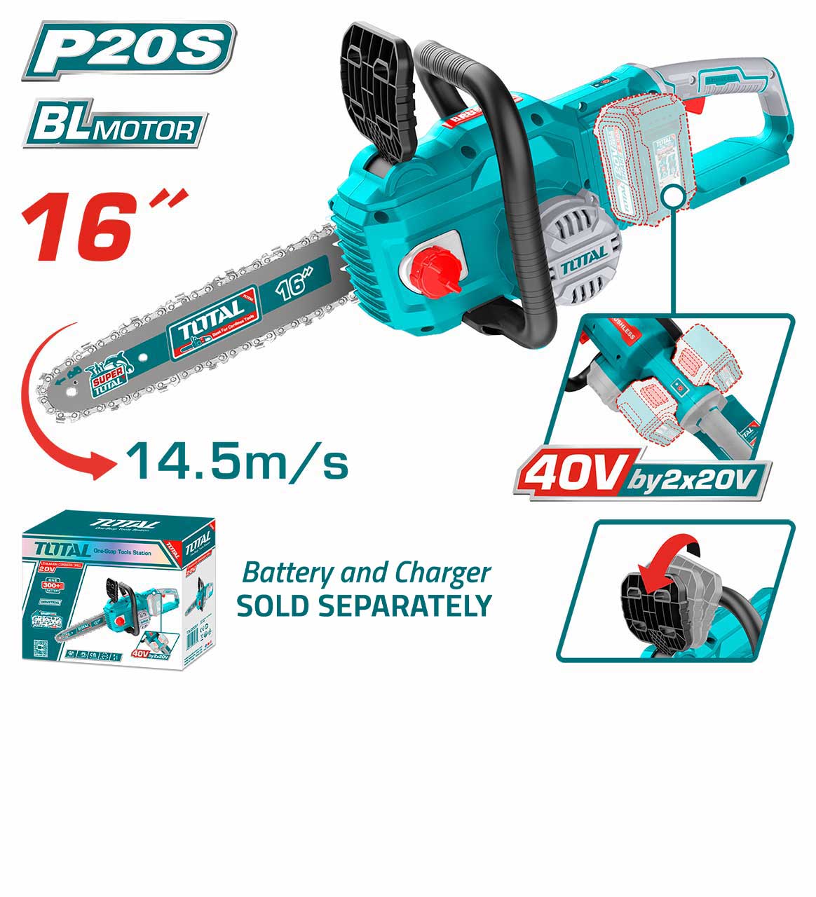Total Lithium-Ion chain saw 40V Brushless Motor 16 Inch TGSLI40168