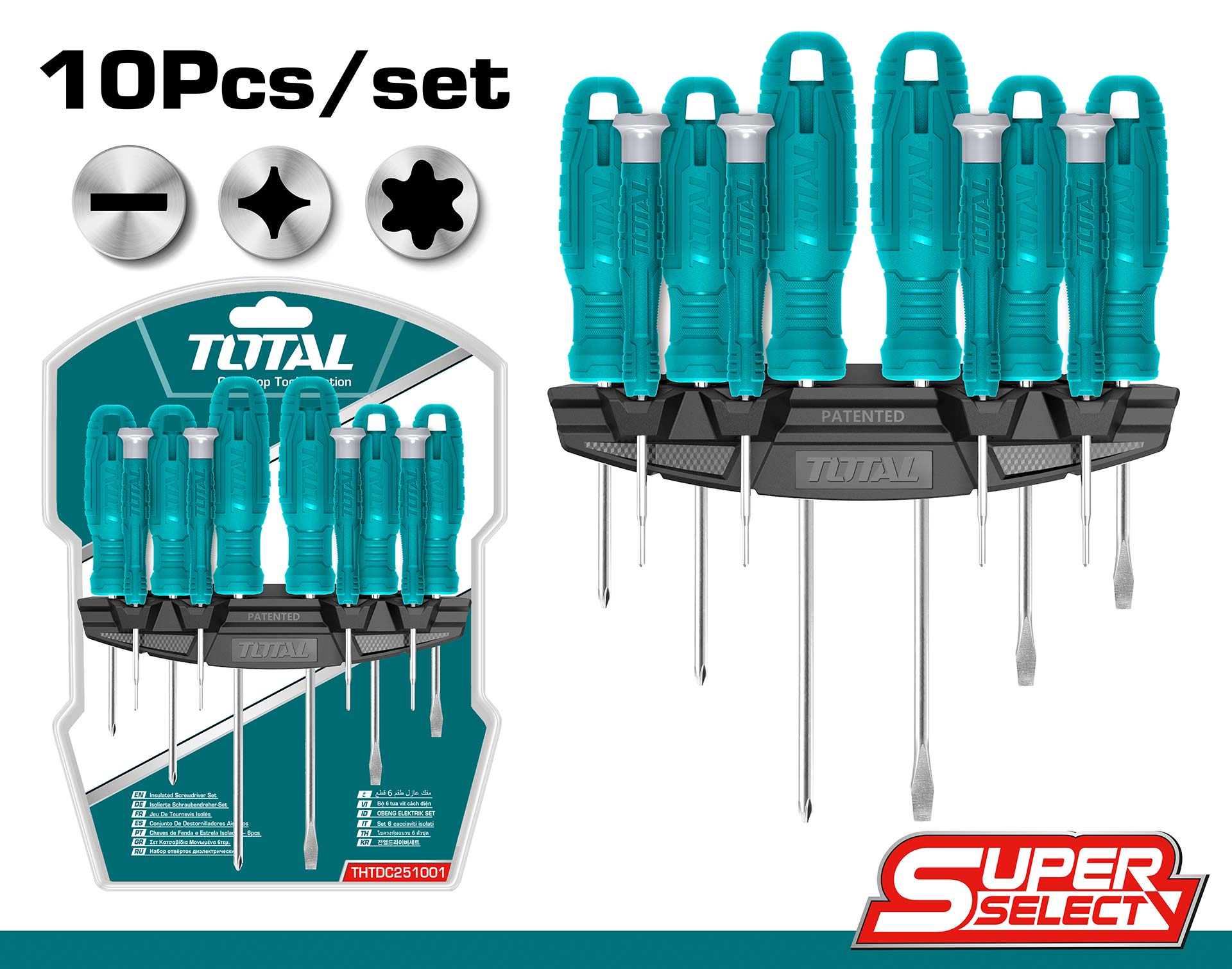 Total 10 Pcs screwdriver and precision screwdriver set THTDC251001