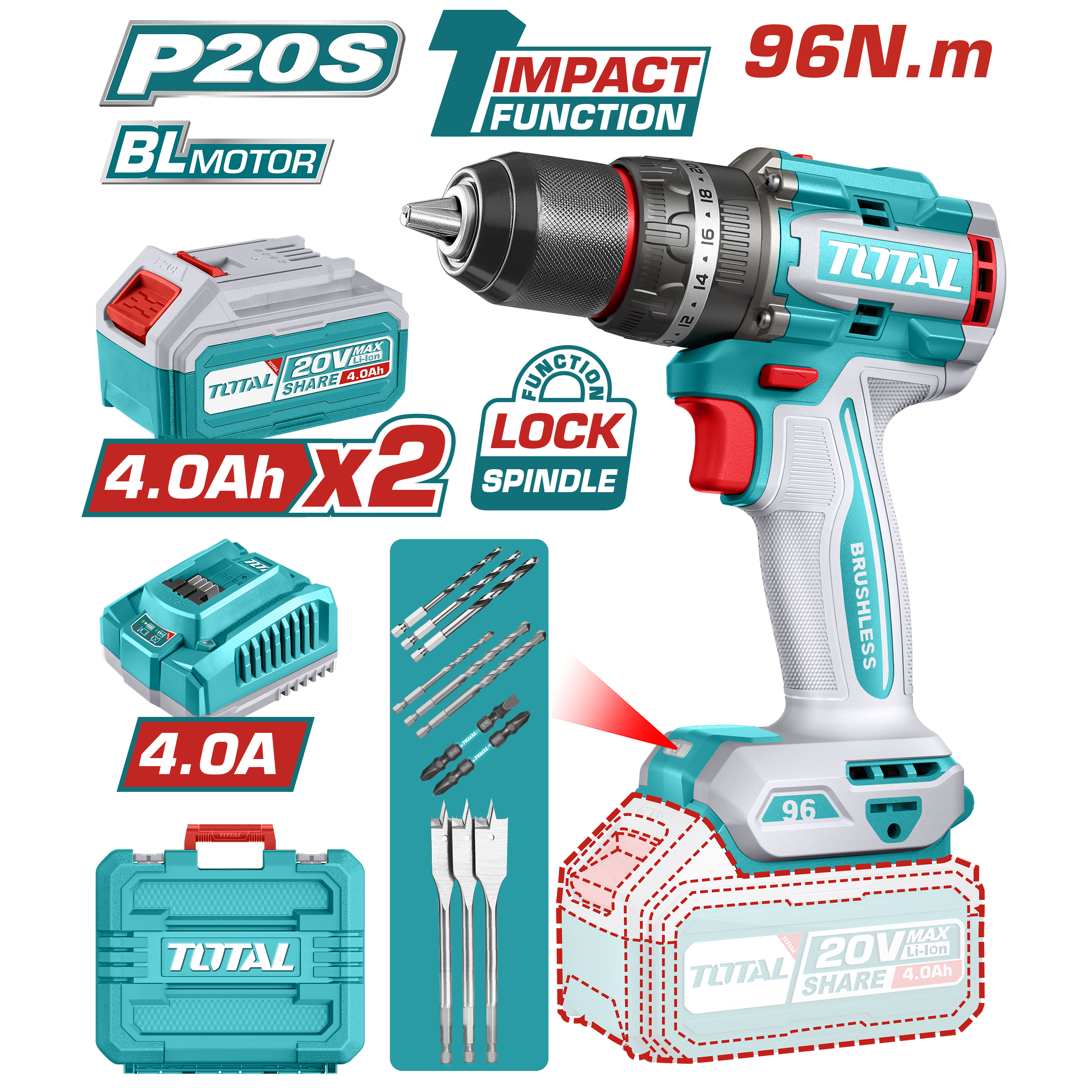 Total Brushless cordless impact drill TIDLI20968