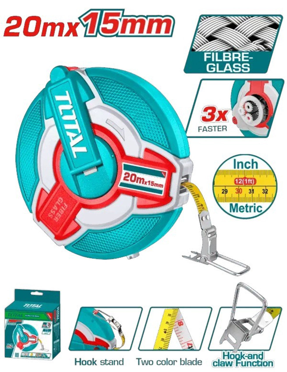 Total Fibreglass measuring tape TMTF18206