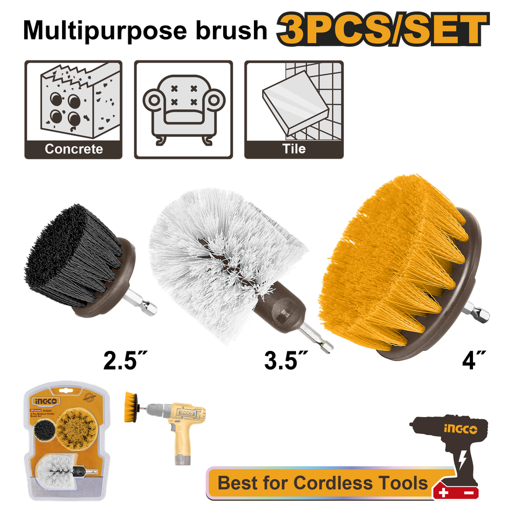 Ingco 3 Pcs Multipurpose brush set  WCB0301