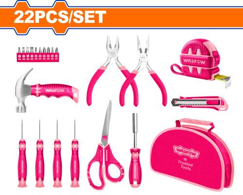 Wadfow 22 Pcs Pink hand tools set WHS1M22