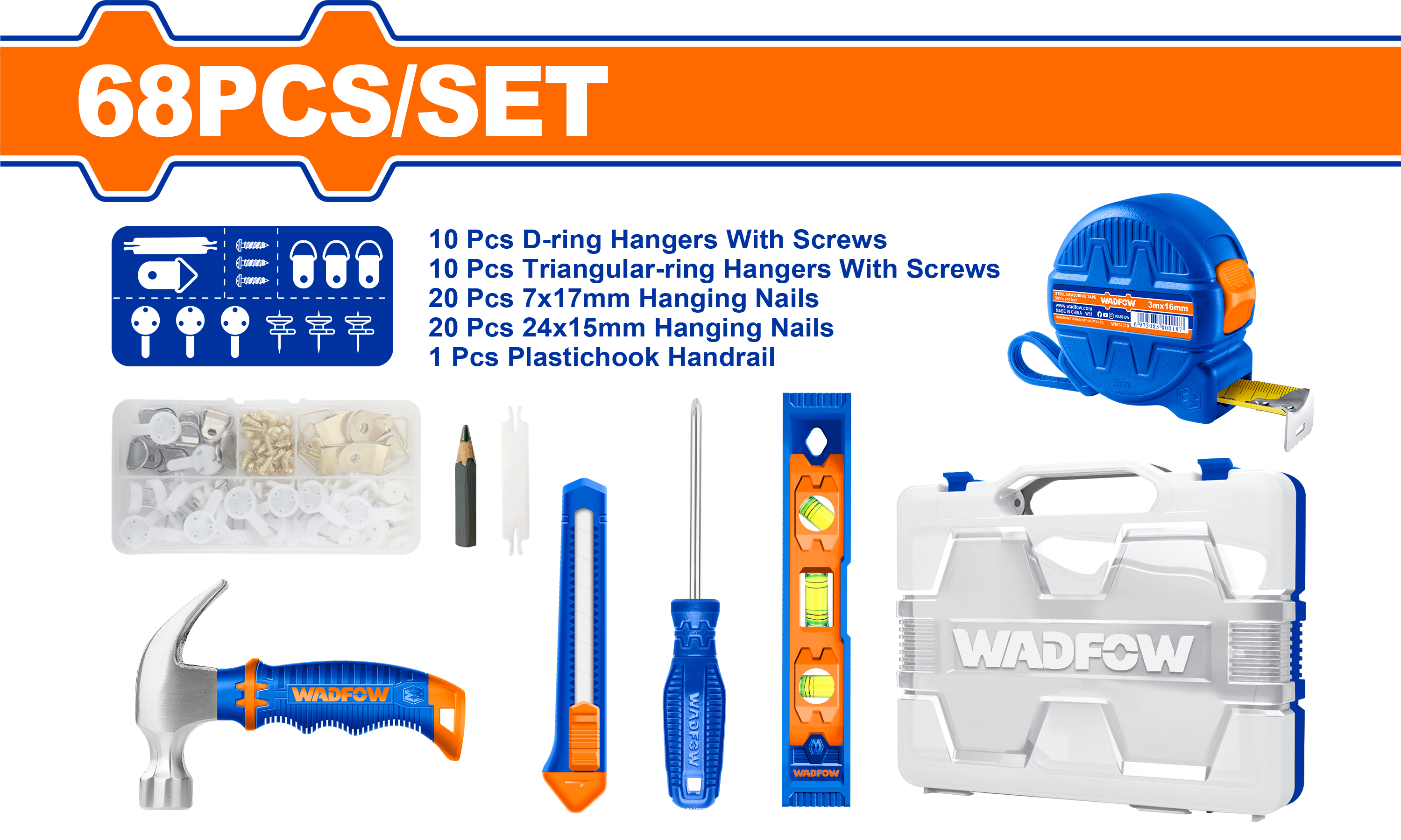 Wadfow 68Pcs picture hanging tools set WHS2B68