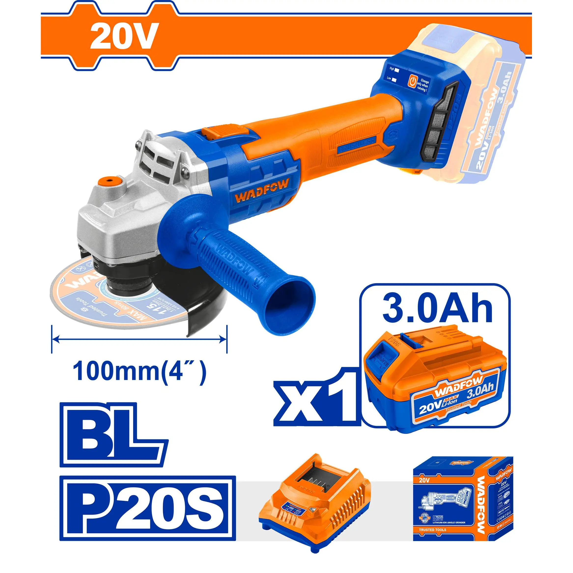 Wadfow Lithium-ion cordless angle grinder WLAPM11