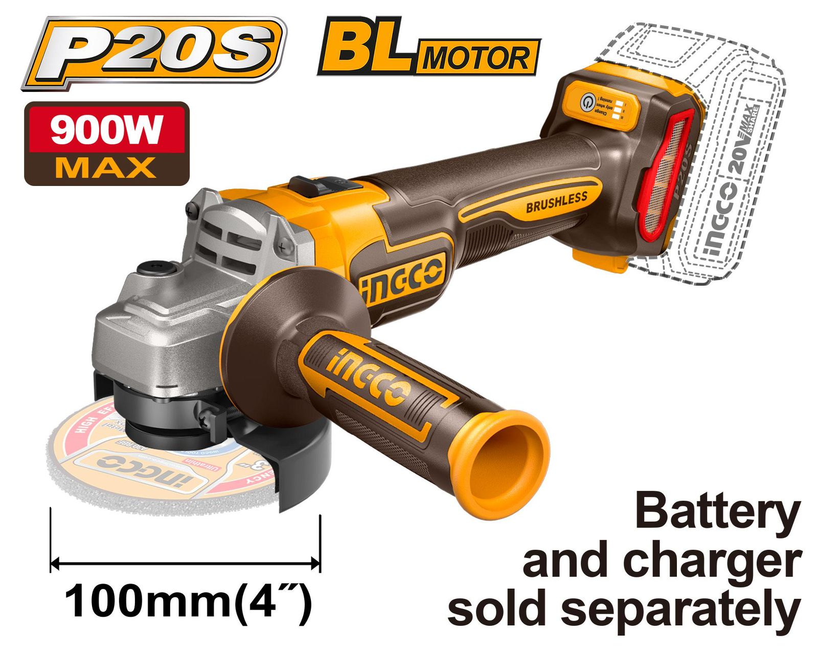 Ingco Cordless angle grinder 20v CAGLI21104