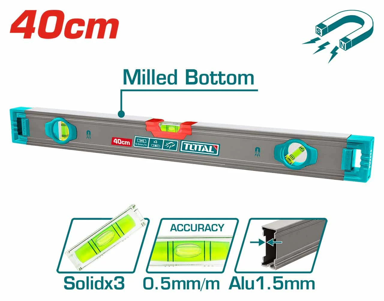 Total Spirit level with powerful magnets TMT24028M