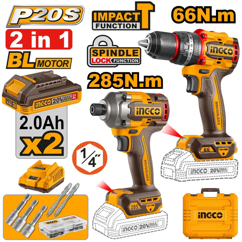 Ingco Cordless 2 pcs combo kit 20v CKLI20277