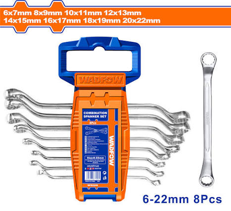 Wadfow 8 Pcs Offset Ring Spanner Set 6-22mm WFR3208