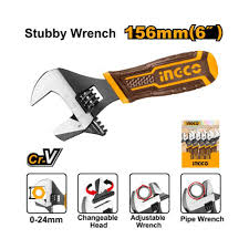 Ingco 2-in-1 stubby adjustable wrench  HADWS088