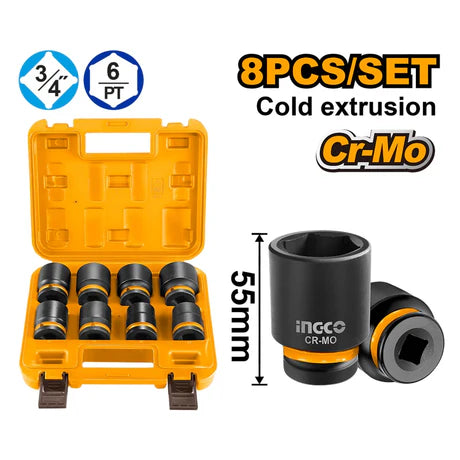 Ingco 8 Pcs 3/4"DR. Impact socket set  HKISSD34081