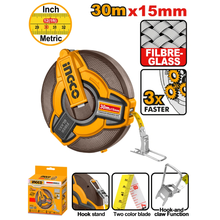 Ingco Fibreglass measuring tape 30*15mm HFMT1830
