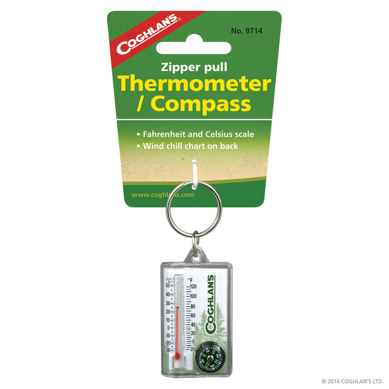 Zipper Pull Thermometer  w/Compass