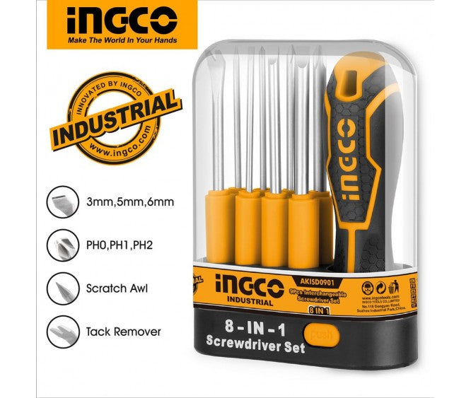 Ingco 9 Pcs interchangeable screwdriver set AKISD0901