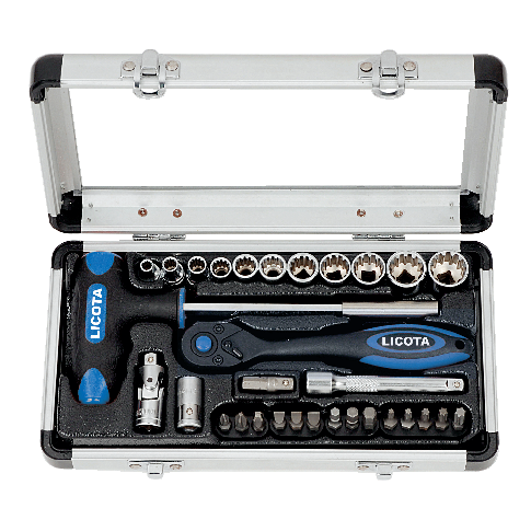 LICOTA MADE IN TAIWAN 31PCS 1/4" DR. SPLINE SOCKET WRENCH & BIT SET ALUMINUM CASE