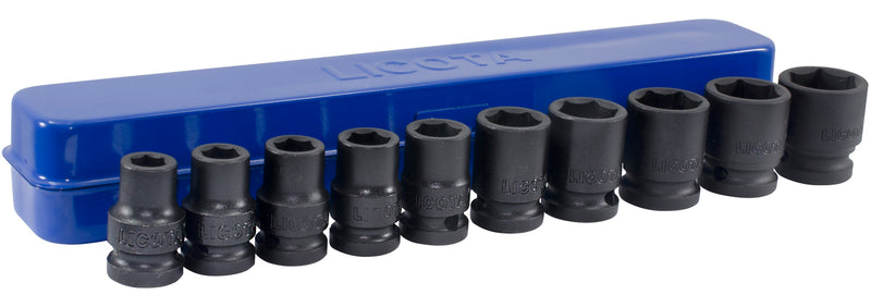 LICOTA MADE IN TAIWAN 10PCS 1/2" DR. IMPACT SOCKET SET, CR-MO BLACK FINISH 10-24MM