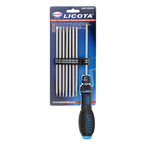 LICOTA MADE IN TAIWAN 16-IN-1 FREE SECTION RATCHET SCREWDRIVER SET