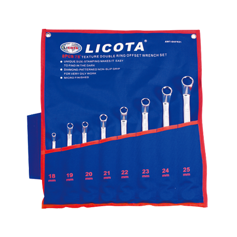 LICOTA MADE IN TAIWAN 8PCS TEXTURE DOUBLE RING WRENCH SET 6-22MM MICRO FINISH