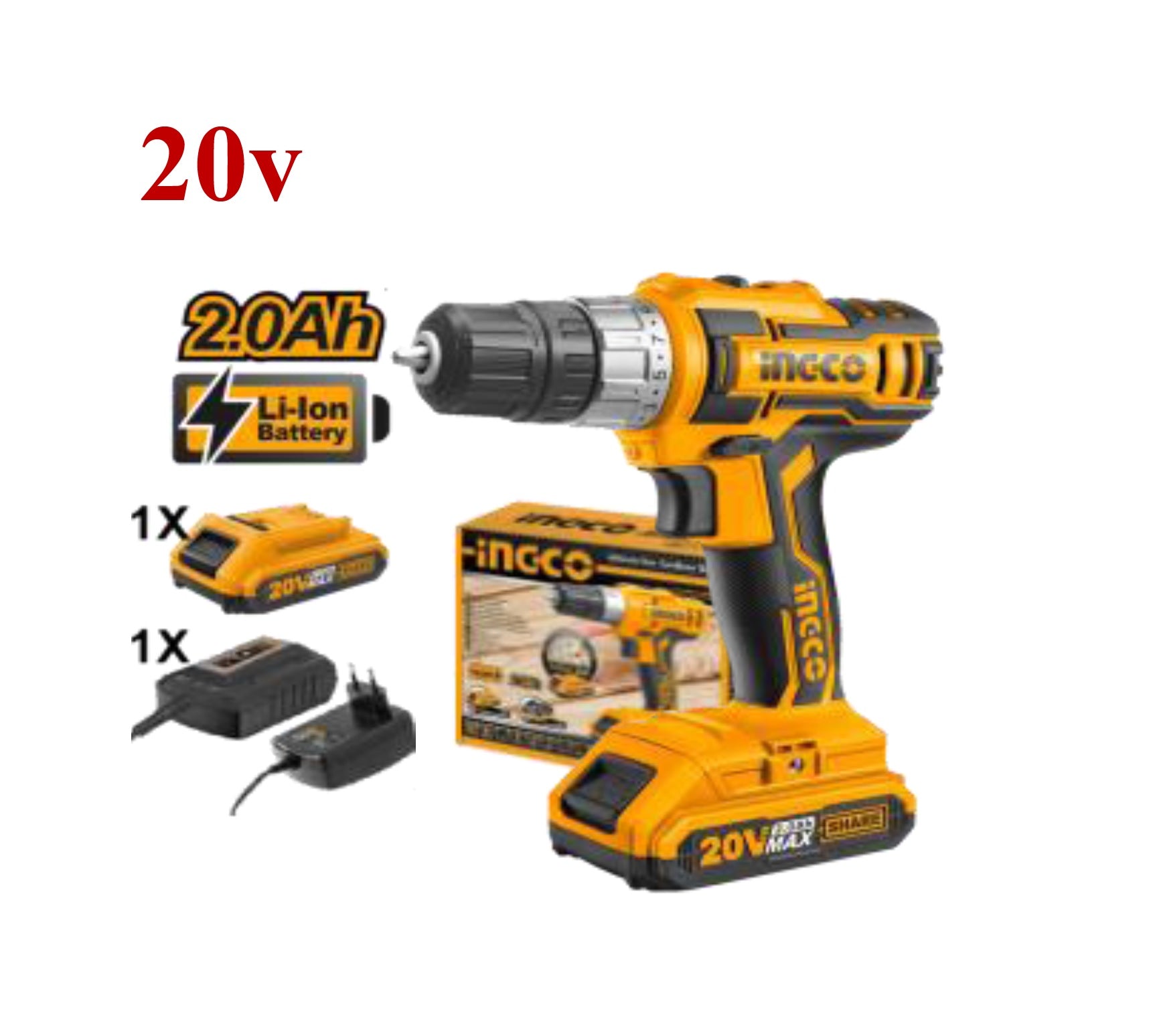 Ingco Lithium-Ion cordless drill 20V CDLI20024