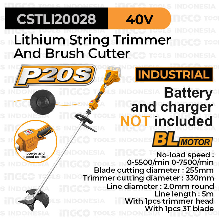 Ingco Lithium String Trimmer And Brush Cutter brushless motor 40V CSTLI20028
