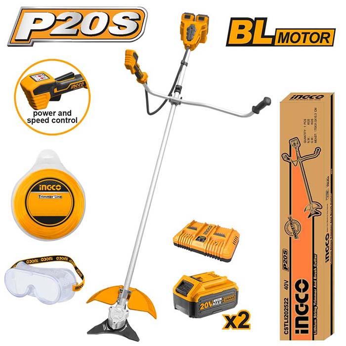Ingco Lithium String Trimmer And Brush Cutter brushless motor 40V with battery and charger CSTLI202522