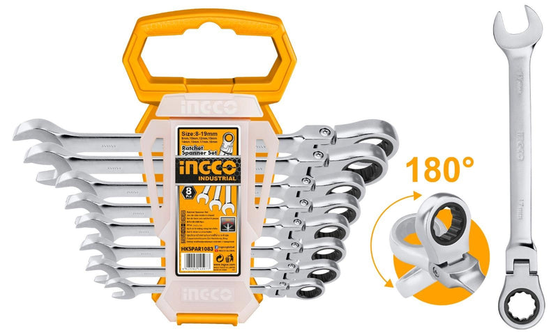 Ingco 8 Pcs Flexible Ratchet spanner set HKSPAR1083