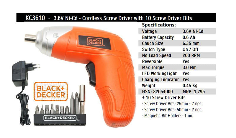 Black & Decker Cordless Screwdriver 3.6V