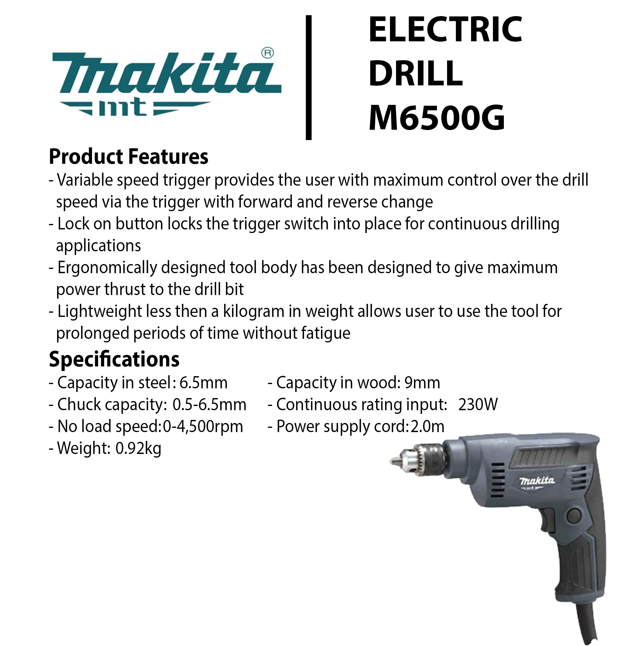 Makita 1/4" Drill 230W