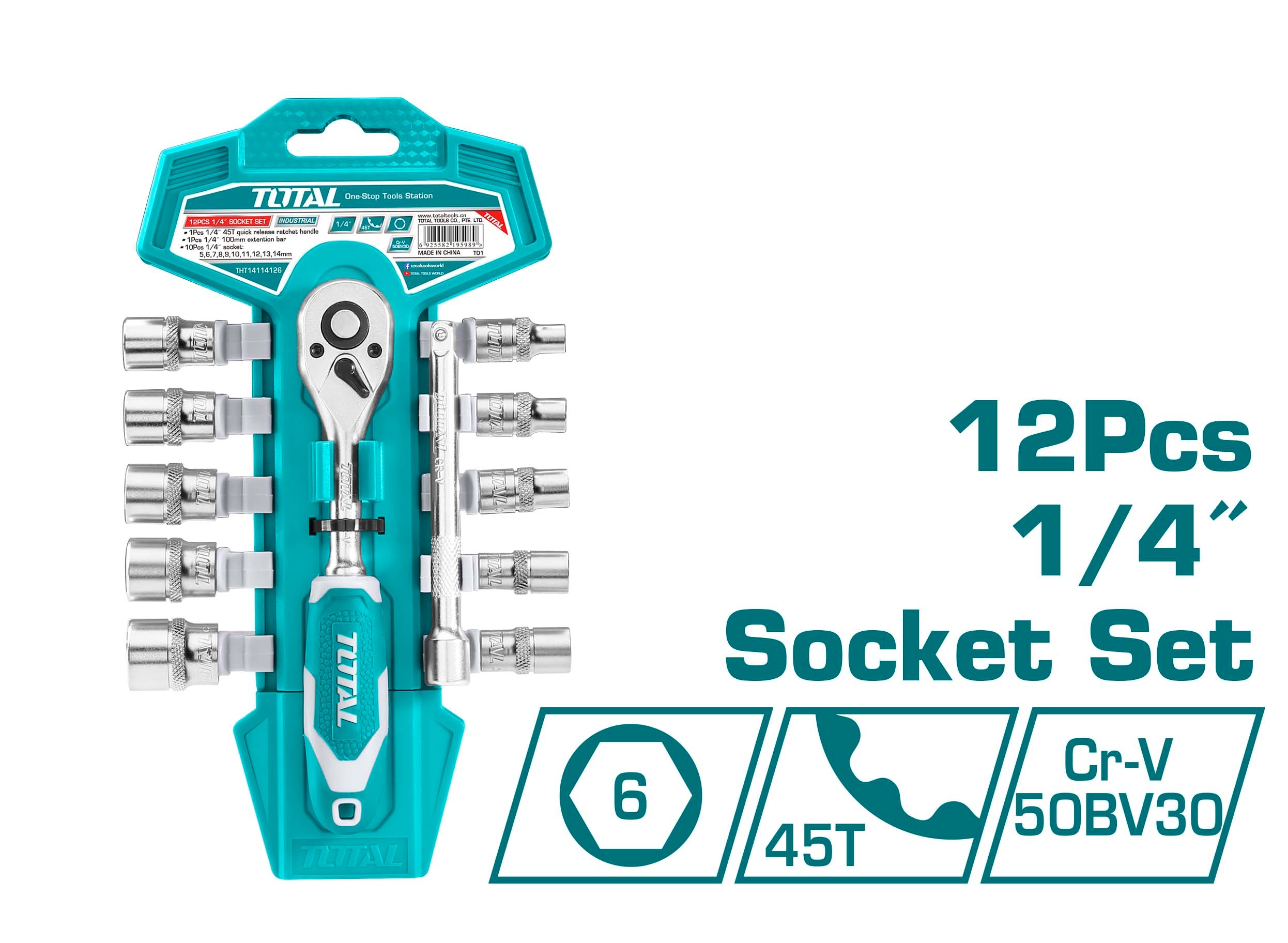 Total 12Pcs 1/4 socket set THT14114126